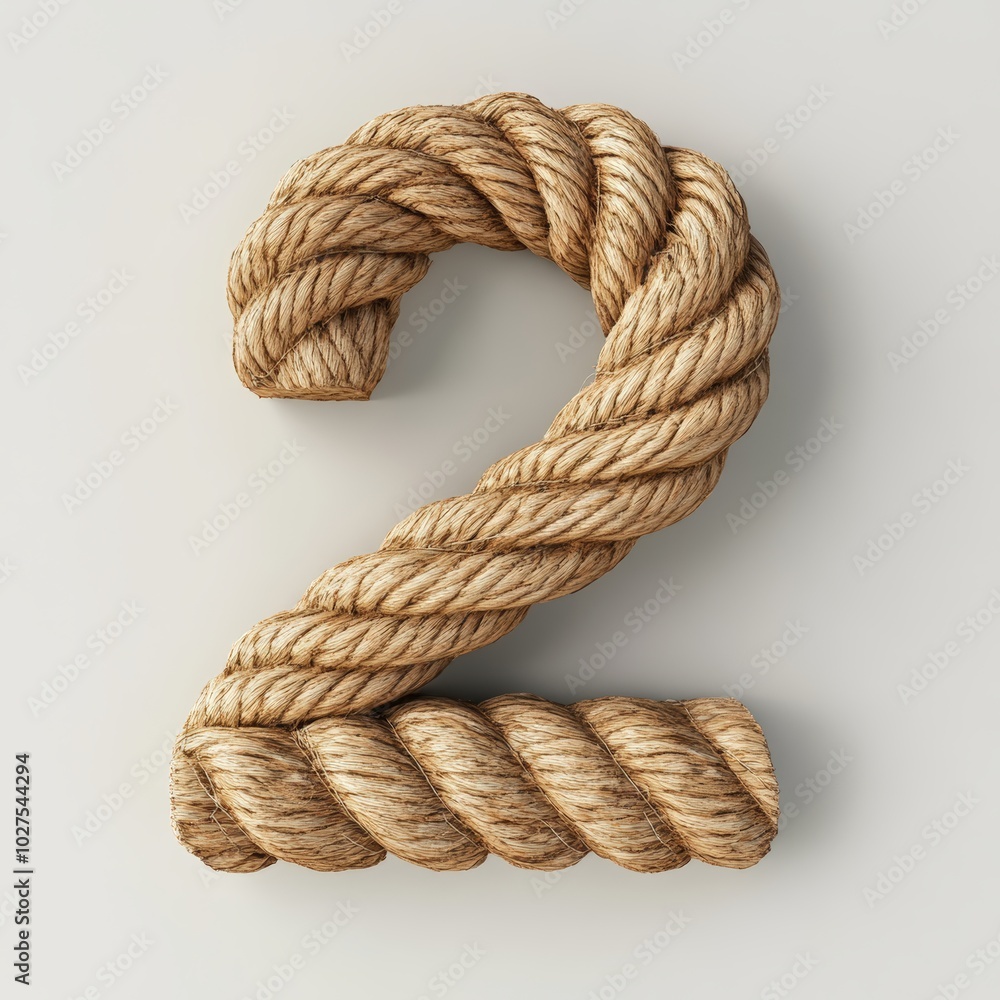 3D number 2 with rope texture realistic modern design, soft lighting, white background 3D number 2 with rope texture realistic modern design, soft lighting, white background