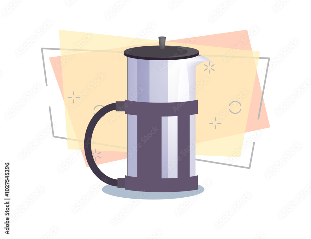 Obraz premium French press vector. Coffee making, dishware, utensil. Kitchenware concept. Vector can be used for topics like drinks, household equipment, coffee culture