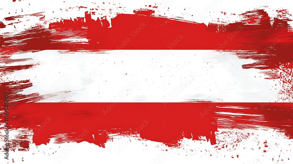 Austrian flag painted with red and white brushstrokes on a white background. Austrian flag painted with red and white brushstrokes on a white background.