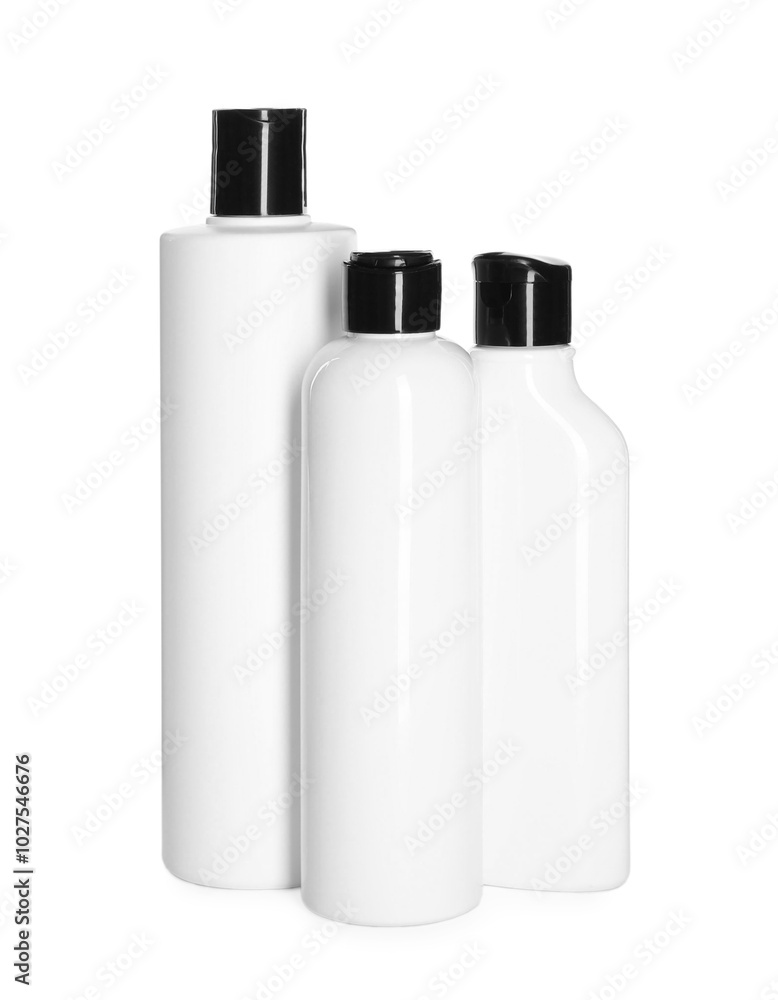 Bottles of shampoo isolated on white. Personal care product Bottles of shampoo isolated on white. Personal care product