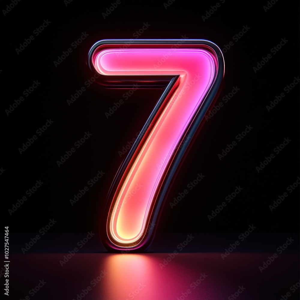 3D number 7 with neon texture realistic modern design, soft lighting, black background 3D number 7 with neon texture realistic modern design, soft lighting, black background
