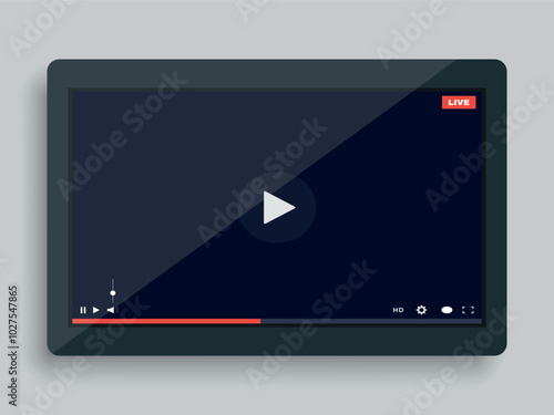Flat video player web interface. Interface design for social networks. live broadcast window on the background of the tablet