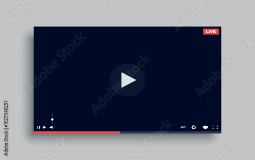 Video player web interface. Interface design for social networks. live broadcast window. Vector on a gray background