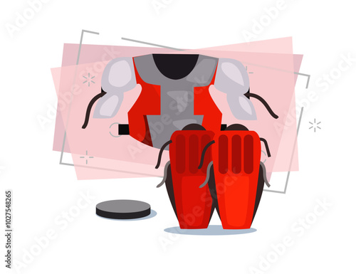 Goaltender chest protector and knee pads vector. Hockey player, sportswear, hockey kit. Ice hockey concept. Vector illustration can be used for topics like sport, sports equipment, competition