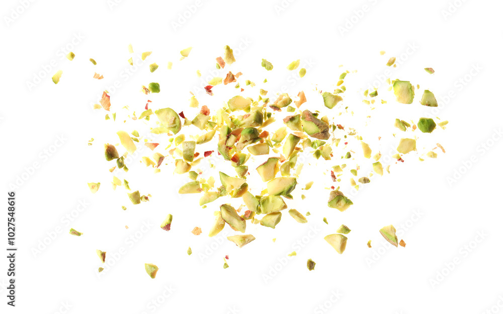Pieces of peeled pistachio nut isolated on white Pieces of peeled pistachio nut isolated on white