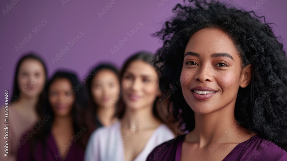 Obraz premium A group of women are smiling for the camera. They are all wearing pink clothing. Scene is happy and friendly