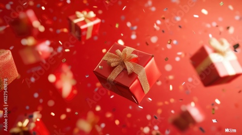 Wallpaper Mural Close-Up of Holiday Gift Wrapped in Red Paper Torontodigital.ca