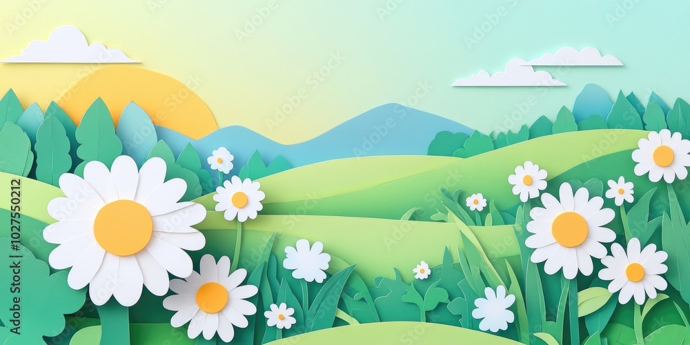 White flower field in a scenic park setting, Floral landscape in a picturesque park White flower field in a scenic park setting, Floral landscape in a picturesque park