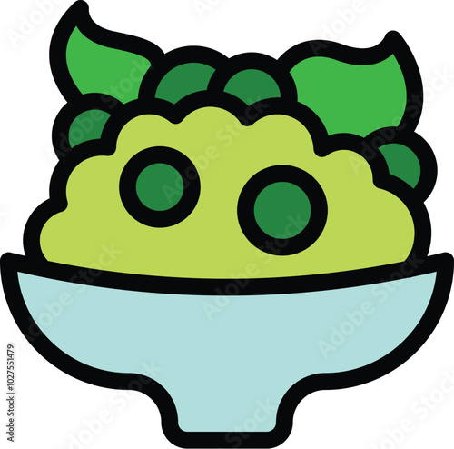 Simple icon of green pea puree being served in a bowl