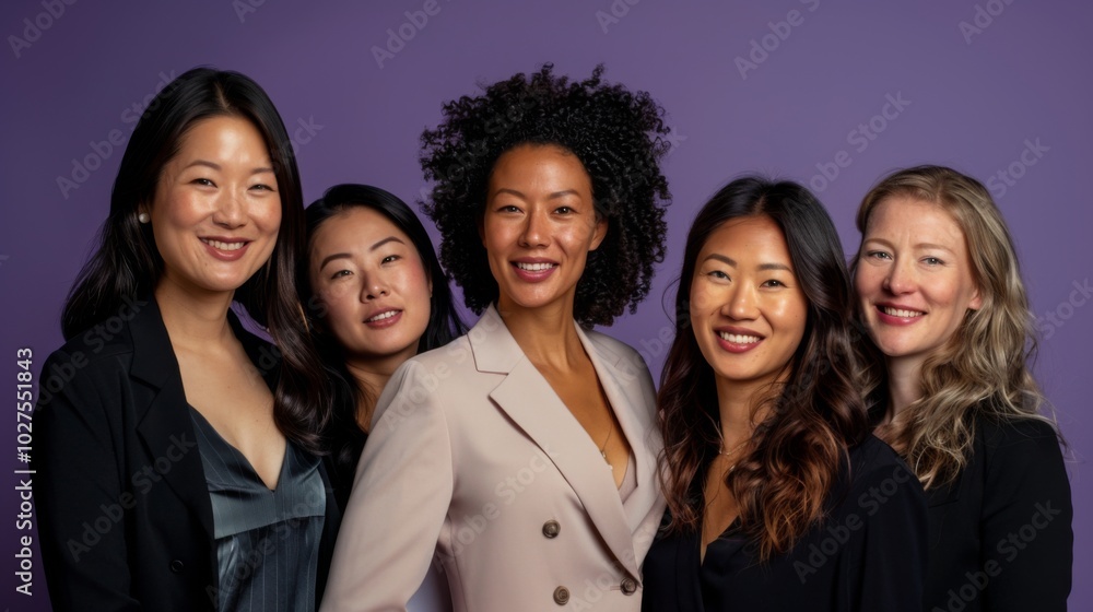 A group of women are smiling for the camera. They are all wearing pink clothing. Scene is happy and friendly A group of women are smiling for the camera. They are all wearing pink clothing. Scene is happy and friendly