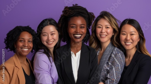 A group of women are smiling for the camera. They are all wearing pink clothing. Scene is happy and friendly