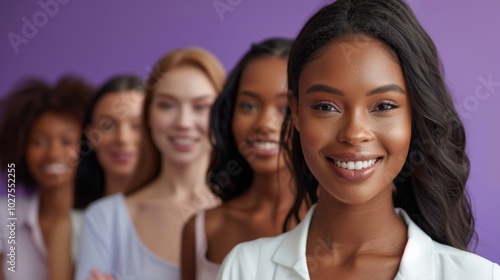 A group of women are smiling for the camera. They are all wearing pink clothing. Scene is happy and friendly