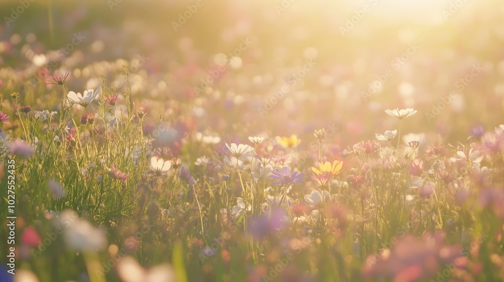 Fototapeta premium Enchanting Meadow of Wildflowers in Soft Sunlight