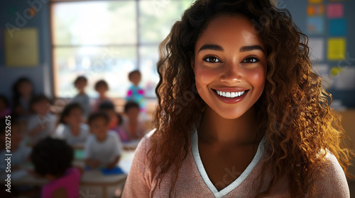 Free Download Smiling mixed-race teacher in a classroom full of students - GFXLoad