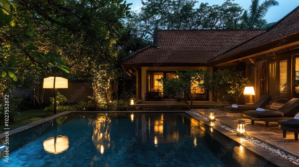 Serene Evening at Luxury Villa with Pool and Garden Serene Evening at Luxury Villa with Pool and Garden