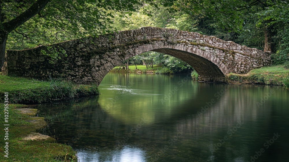 a historic stone bridge spanning a tranquil river, highlighting its craftsmanship and connection to the past a historic stone bridge spanning a tranquil river, highlighting its craftsmanship and connection to the past