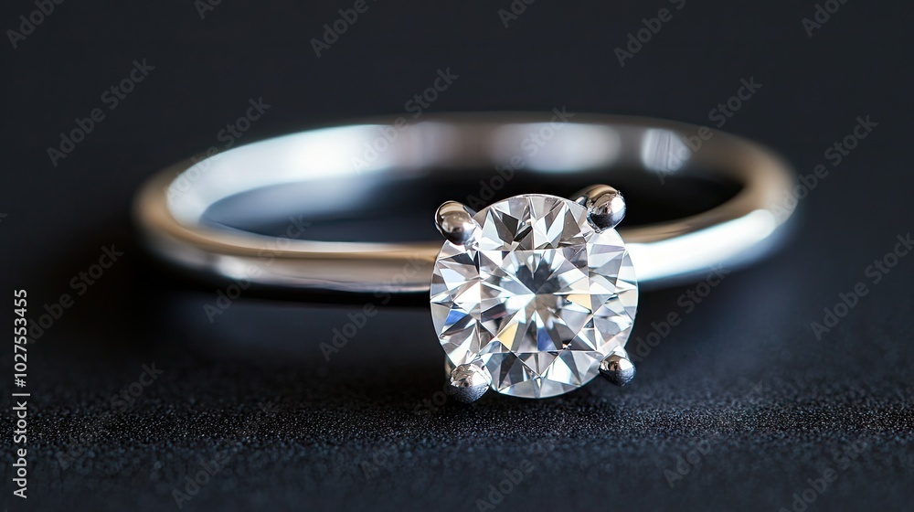 Elegant Sparkling Diamond Engagement Ring on Black Surface Elegant Sparkling Diamond Engagement Ring on Black Surface