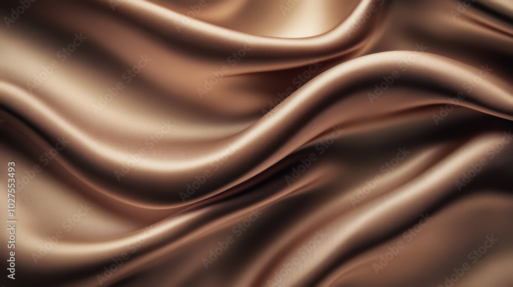 Soft satin fabric display with warm shades of brown draped elegantly on a surface in a decorative arrangement Soft satin fabric display with warm shades of brown draped elegantly on a surface in a decorative arrangement