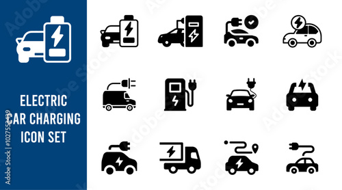 Electric car charging icon set, Vector illustration