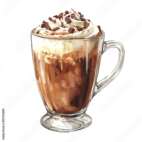 hot chocolate in watercolor illustration style, isolated vector on white background