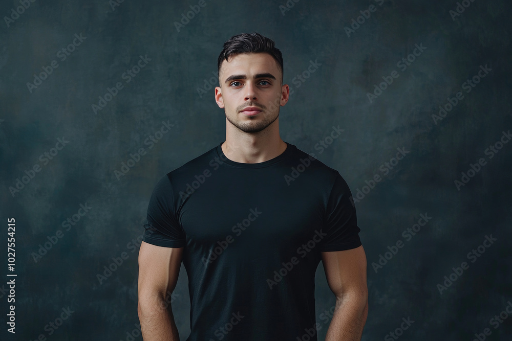 Fit young athlete in a stylish t-shirt, confidently posing while showcasing strength and vitality, embodying an active lifestyle. Fit young athlete in a stylish t-shirt, confidently posing while showcasing strength and vitality, embodying an active lifestyle.