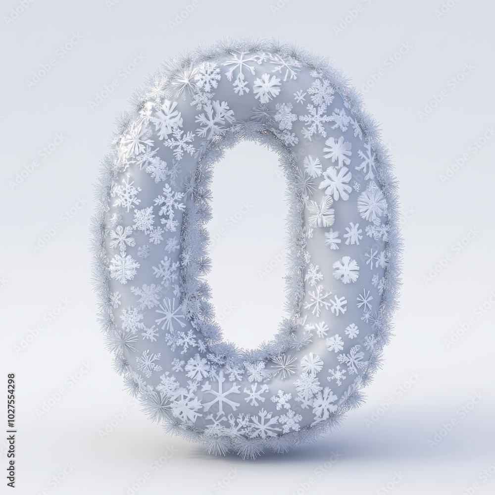 3D number 0 with snowflakes texture realistic modern design, soft lighting, white background 3D number 0 with snowflakes texture realistic modern design, soft lighting, white background