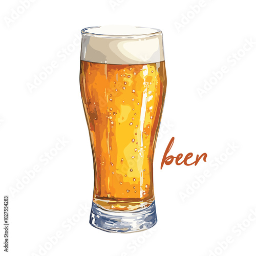 beer in watercolor illustration style, isolated vector on white background