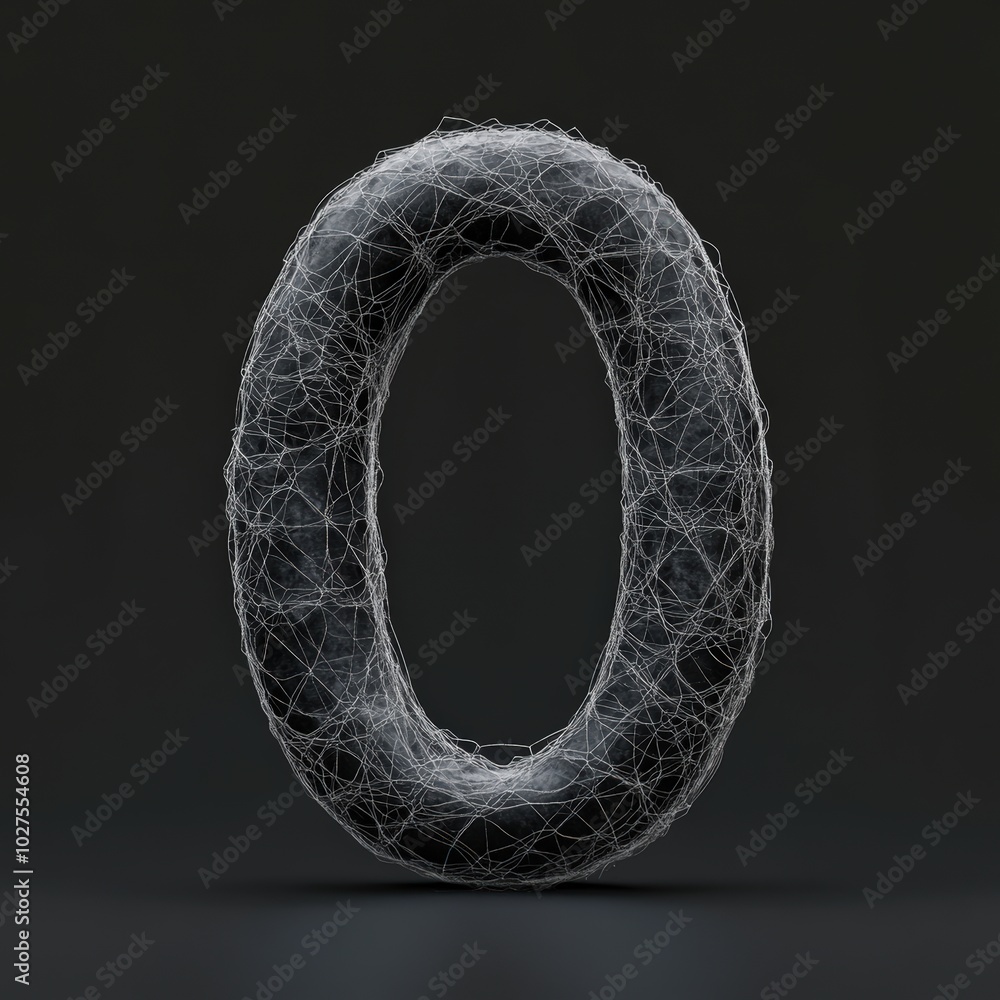 Fototapeta premium 3D number 0 with spider web texture realistic modern design, soft lighting, black background 