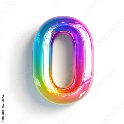 3D number 0 with rainbow gradient realistic modern design, soft lighting, white background 