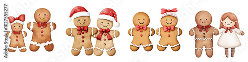 Gingerbread cookies in festive attire on a white isolated background.,Transparent background.