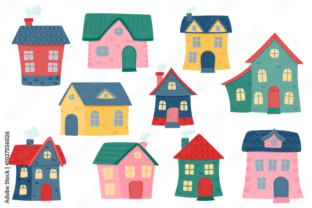 Set of colorful children's houses. Set of colorful children's houses.