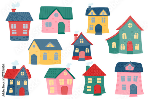 Set of colorful children's houses.