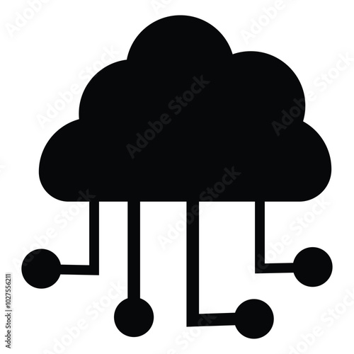 Network cloud icon, vector silhouette. Cloud computing icon. Data cloud, circuit board or electronic motherboard. Vector high-tech technology data. eps 10