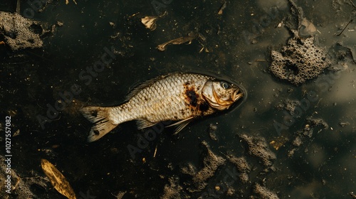 Dead Fish Floating in Dirty Water Body