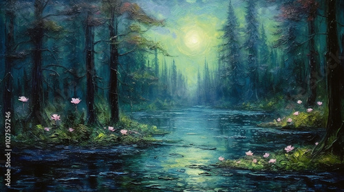 a forest night scene