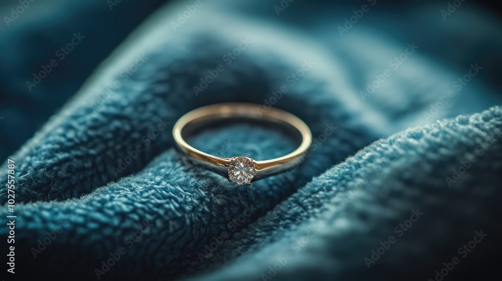 Elegant Gold Ring with Sparkling Diamond on Fabric Elegant Gold Ring with Sparkling Diamond on Fabric