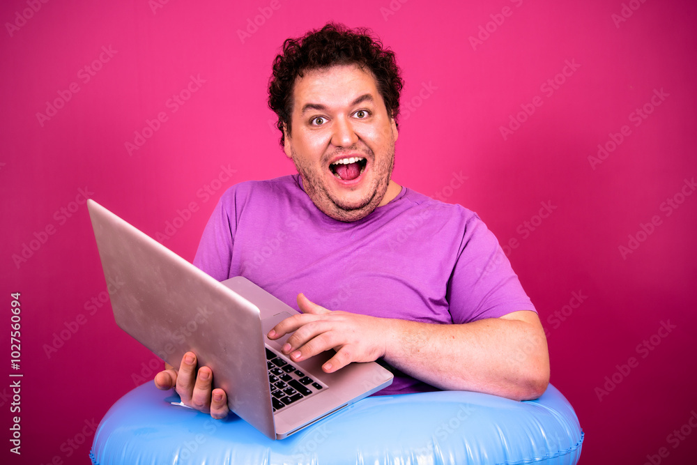 Vacation and holidays. Funny fat man is relaxing at the sea. Vacation and holidays. Funny fat man is relaxing at the sea.