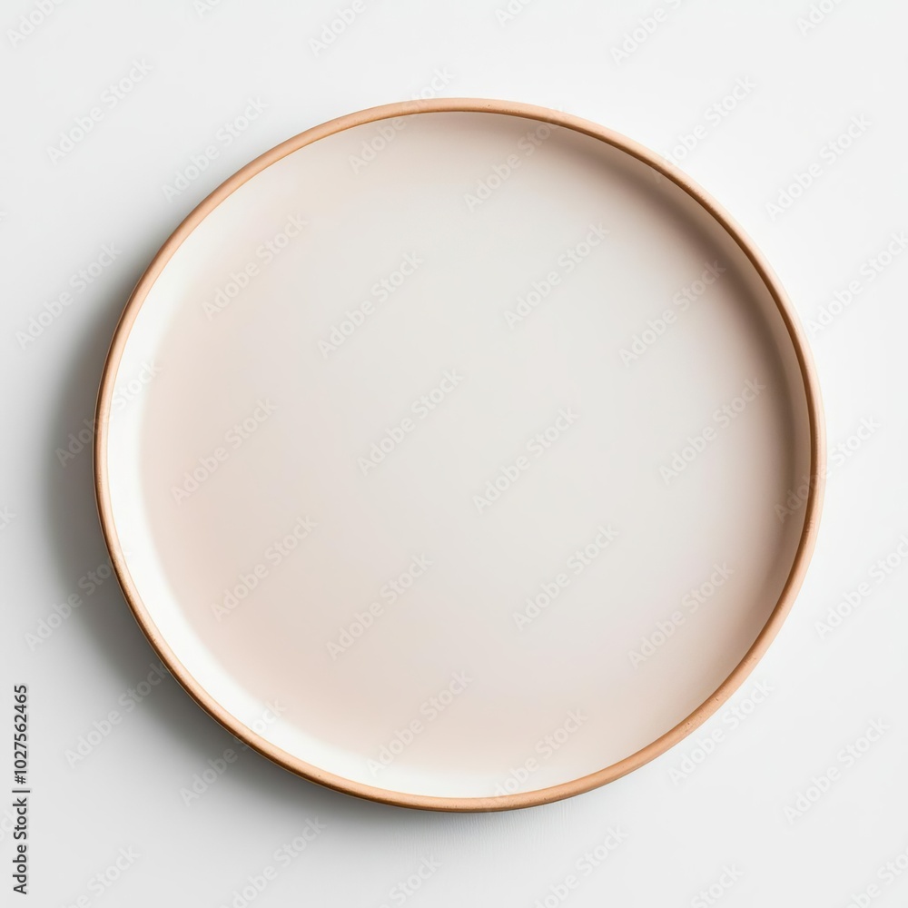 Aerial view of a smooth matte ceramic plate on a white background, perfect for clean and minimal product branding Aerial view of a smooth matte ceramic plate on a white background, perfect for clean and minimal product branding