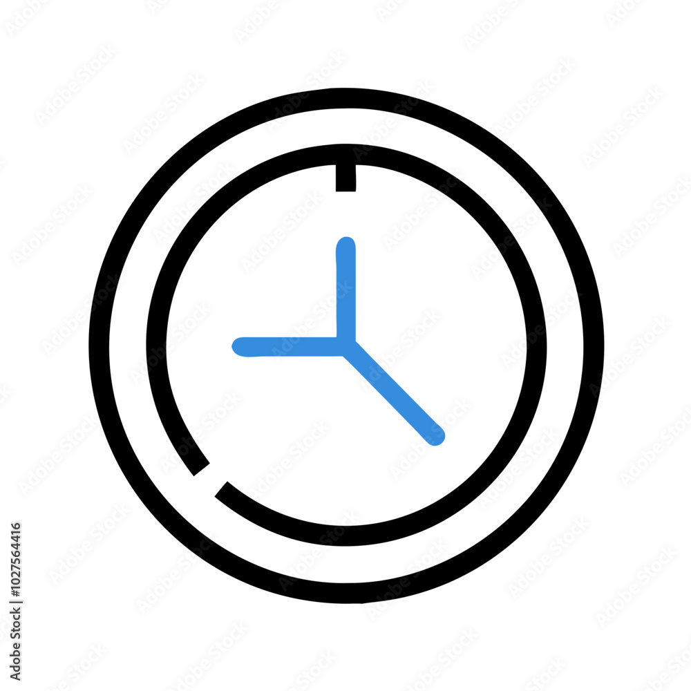 Minimalist clock icon in black and blue for time management concepts Minimalist clock icon in black and blue for time management concepts