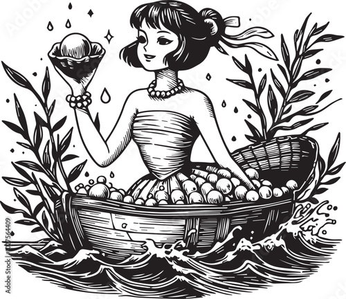 Chic and Playful: Illustration of a Girl in a Stylish Hat