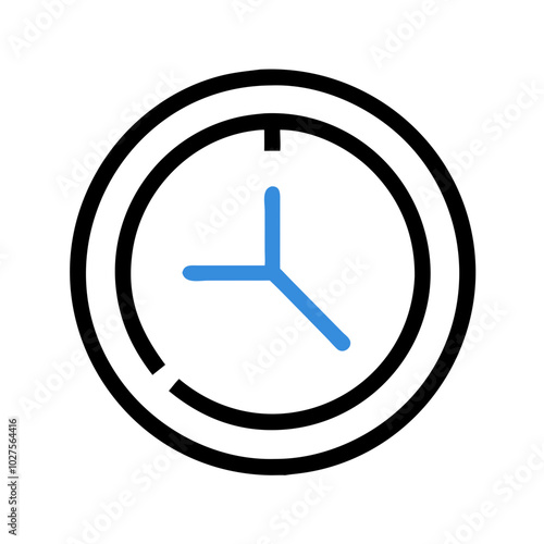 Minimalist clock icon in black and blue for time management concepts