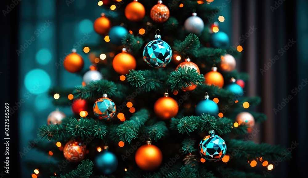 A festive Christmas tree adorned with bright lights, baubles, and a golden star topper stands by a window, overlooking a snowy landscape. This warm and peaceful scene is ideal for holiday content A festive Christmas tree adorned with bright lights, baubles, and a golden star topper stands by a window, overlooking a snowy landscape. This warm and peaceful scene is ideal for holiday content