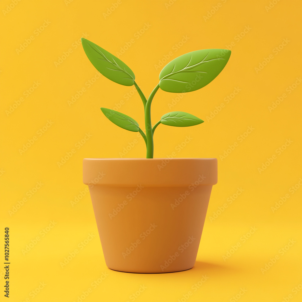3d cartoon style icon of clay pot with sprout isolated on a yellow background.
3d cartoon style icon of clay pot with sprout isolated on a yellow background.