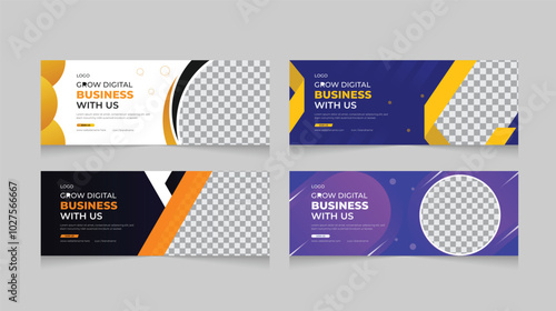 Professional business Facebook cover design set, web ad banner template with photo place modern layout design.
