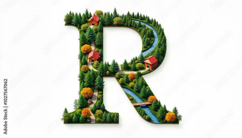 Playful outdoor alphabet letter R with camping scene and pond Stock ...