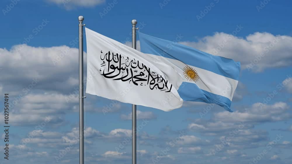 Argentina and Afghanistan flags flying together, video concept of the relationship, two country relations concept Argentina and Afghanistan flags flying together, video concept of the relationship, two country relations concept