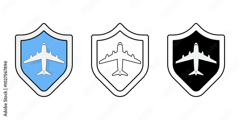 Travel insurance icon set. Airplane and shield symbol isolated background, Trip protection, Safety journey flat simple infographics design template. aircraft vector illustration. Travel insurance icon set. Airplane and shield symbol isolated background, Trip protection, Safety journey flat simple infographics design template. aircraft vector illustration.