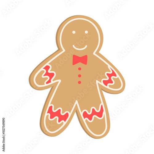 Gingerbread Man cookie. Hand drawn vector homemade biscuit. Merry Christmas and Happy new year. Winter illustration for greeting card, poster, internet post