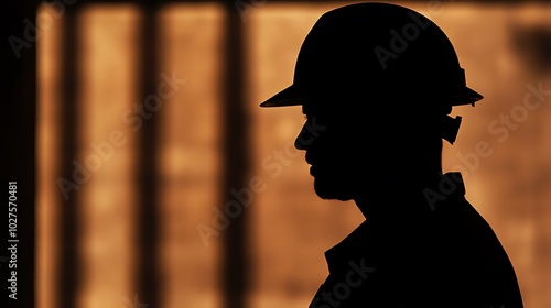 Silhouette of a Construction Worker with a Hard Hat