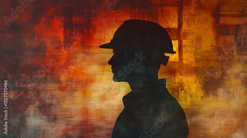 Silhouette of a Person Wearing a Hard Hat Against a Grunge Background
